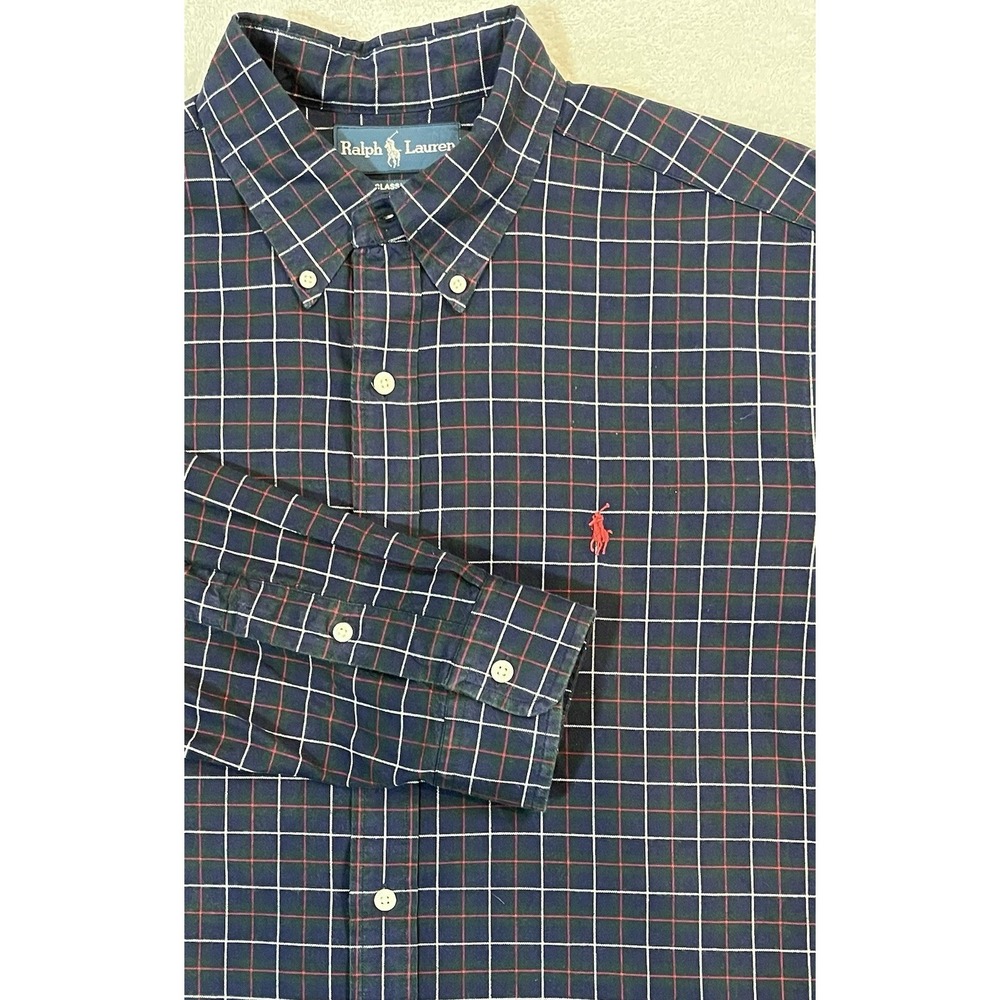 Polo Ralph Lauren Classic Fit Long-Sleeve Men's L Tartan Plaid Oxford Shirt Pony